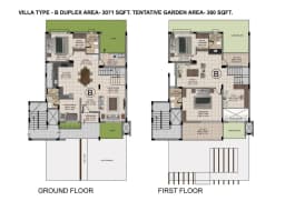 VILLA TYPE - B DUPLEX AREA-3071 SQFT. TENTATIVE GARDEN AREA-360 SQFT