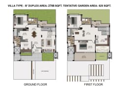 VILLA TYPE - B' DUPLEX AREA-2766 SQFT. TENTATIVE GARDEN AREA-525 SQFT