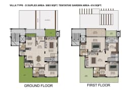 VILLA TYPE - D DUPLEX AREA-3003 SQFT. TENTATIVE GARDEN AREA-414 SQFT