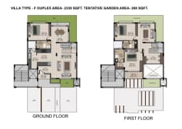 VILLA TYPE - F DUPLEX AREA-2330 SQFT. TENTATIVE GARDEN AREA-260 SQFT